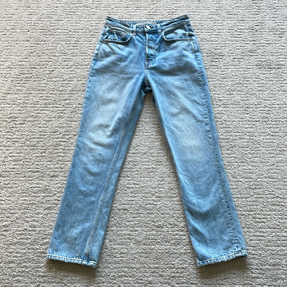 Women’s Grlfrnd brand Karolina high rise straight crop denim jean.